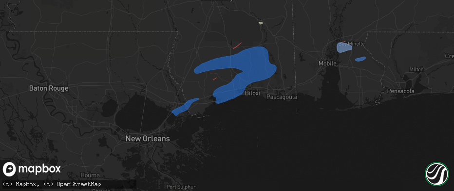 Hail map in Long Beach, MS on June 18, 2026