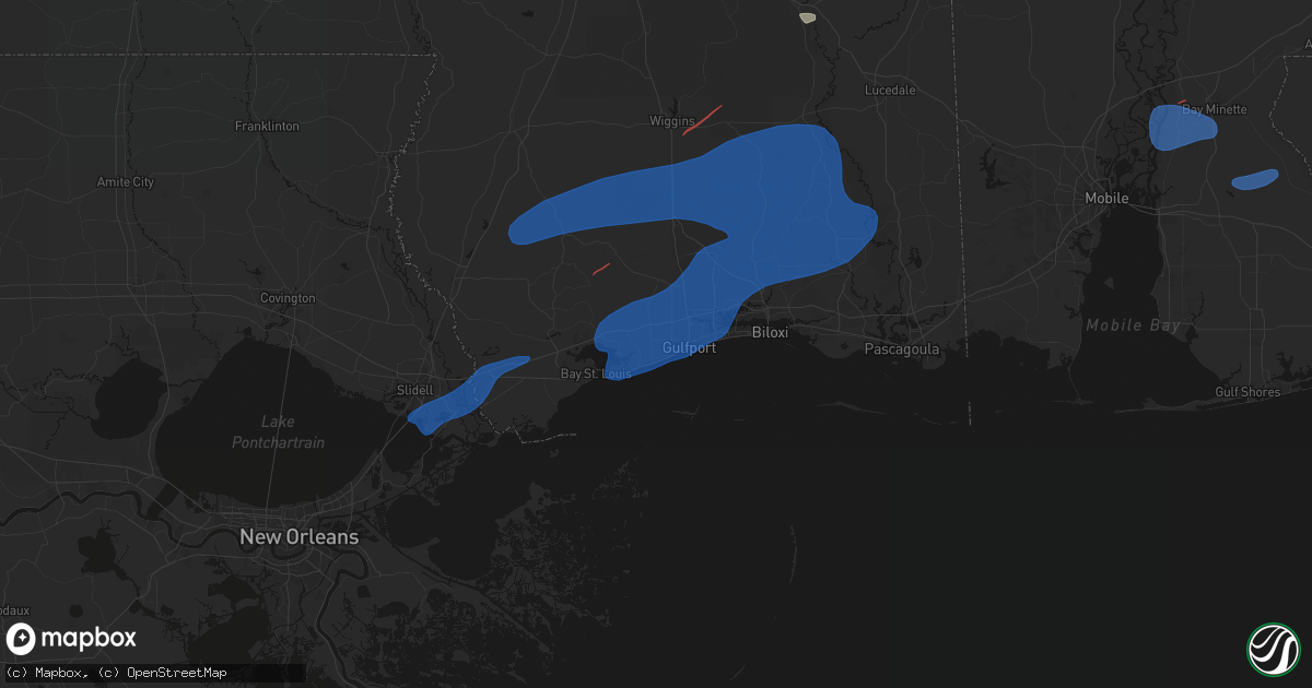 Hail map in Long Beach, MS on June 18, 2026