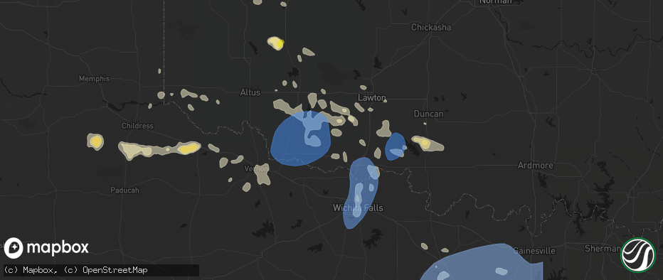 Hail map in Loveland, OK on June 18, 2026