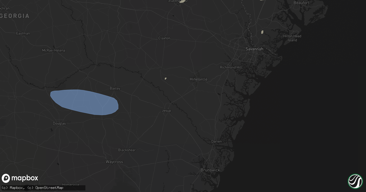 Hail map in Ludowici, GA on June 18, 2026