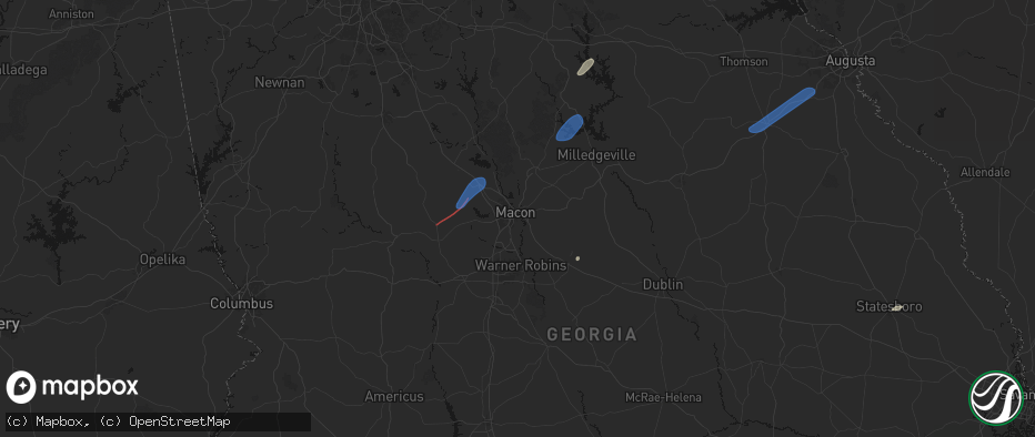 Hail map in Macon, GA on June 18, 2026