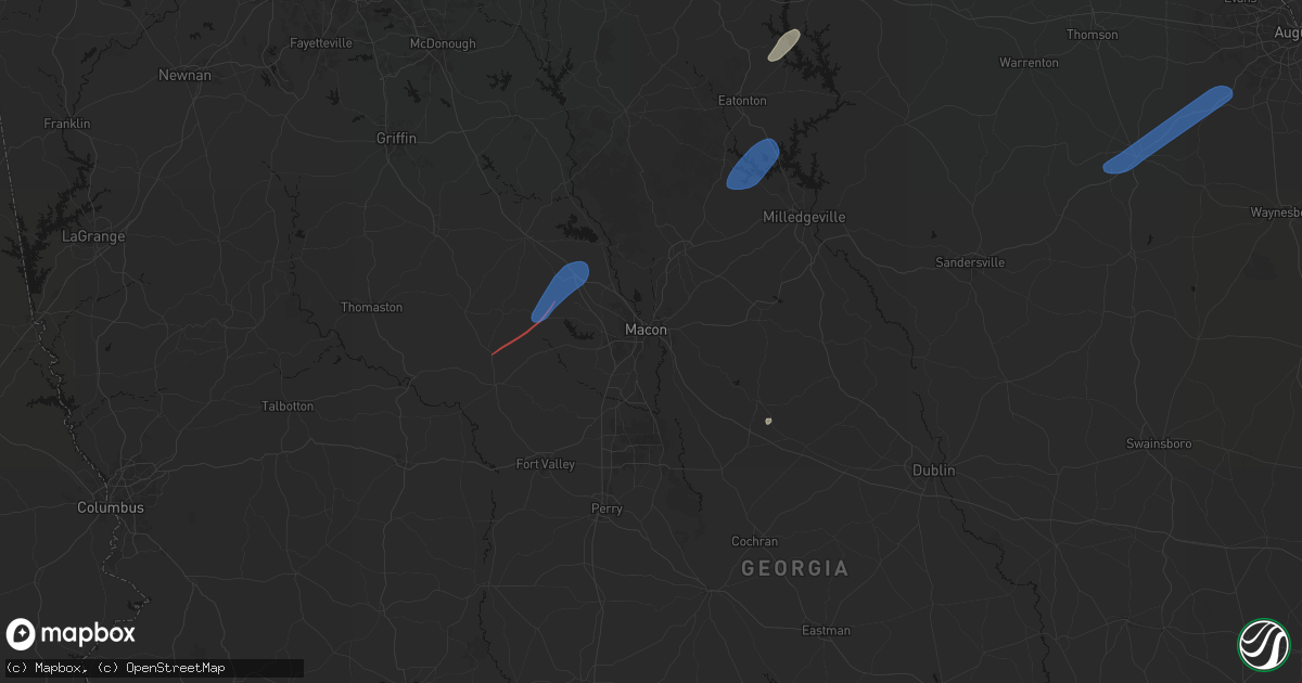 Hail map in Macon, GA on June 18, 2026