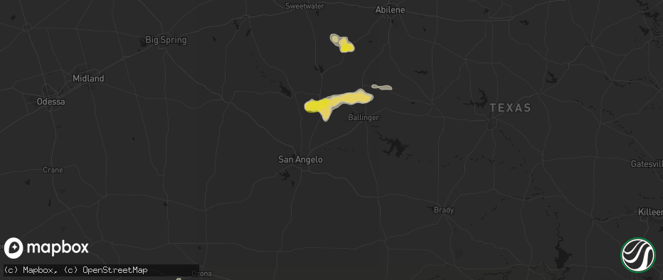 Hail map in Miles, TX on June 18, 2026