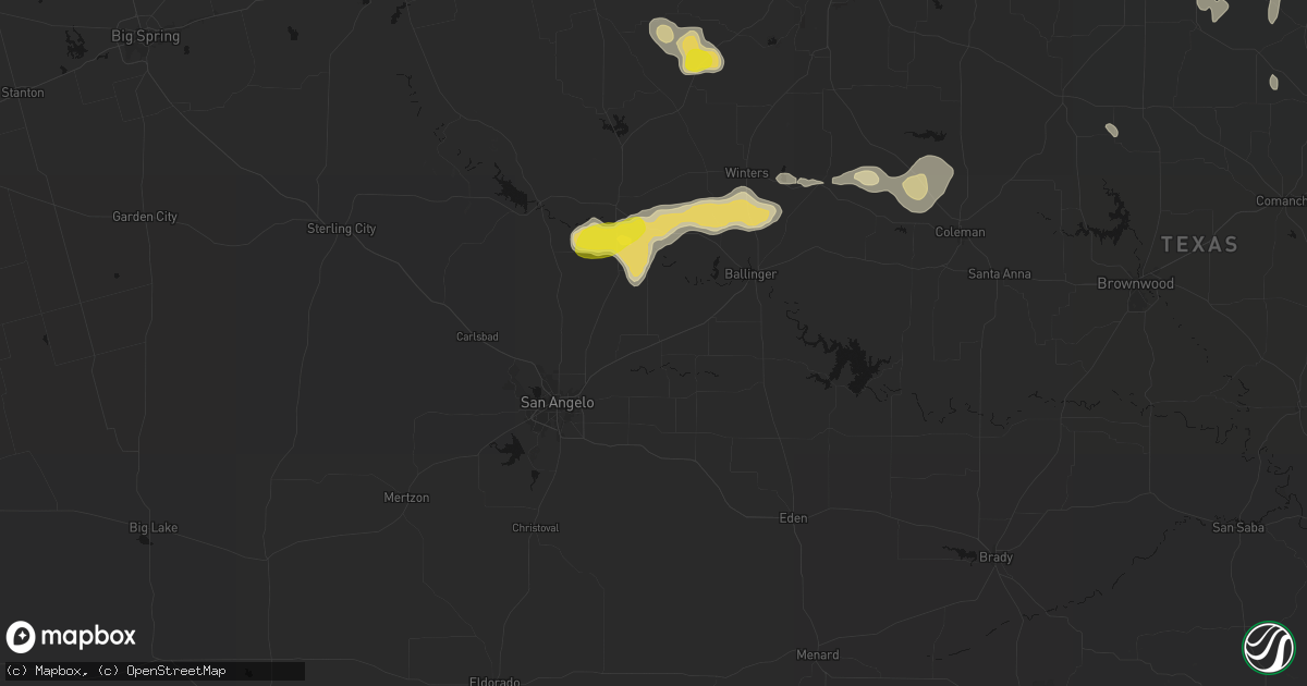 Hail map in Miles, TX on June 18, 2026