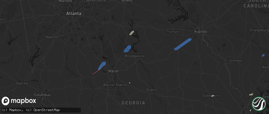 Hail map in Milledgeville, GA on June 18, 2026