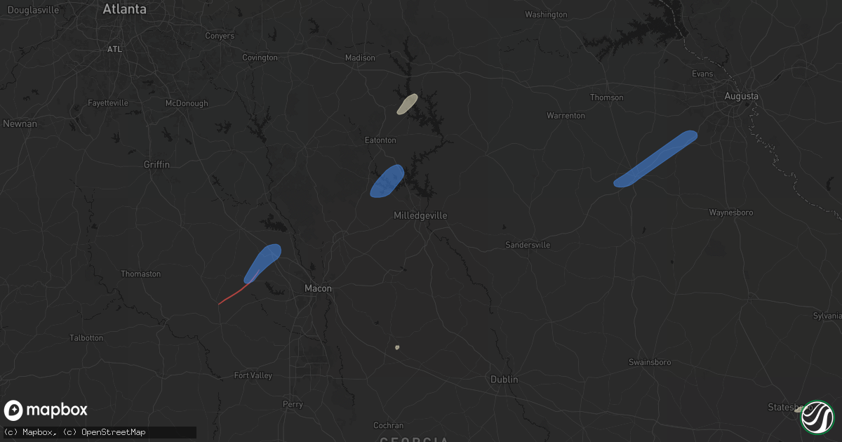 Hail map in Milledgeville, GA on June 18, 2026