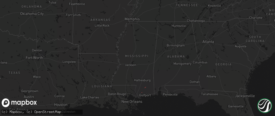 Hail map in Mississippi on June 18, 2026