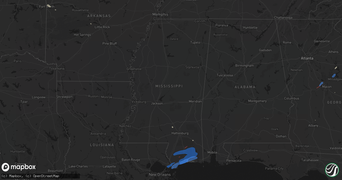 Hail map in Mississippi on June 18, 2026