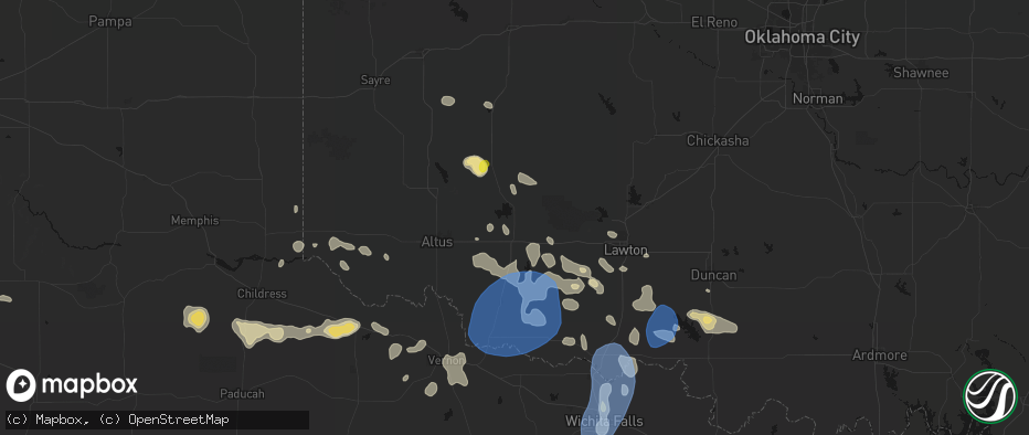 Hail map in Mountain Park, OK on June 18, 2026