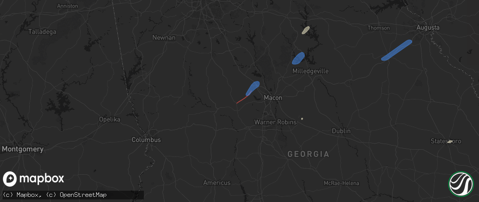 Hail map in Musella, GA on June 18, 2026