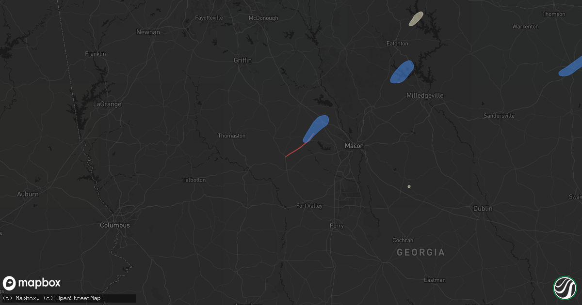 Hail map in Musella, GA on June 18, 2026