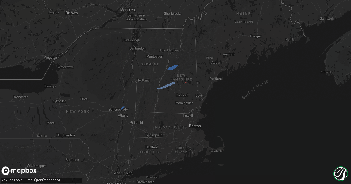 Hail map in New Hampshire on June 18, 2026