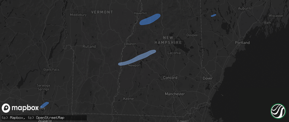 Hail map in New London, NH on June 18, 2026