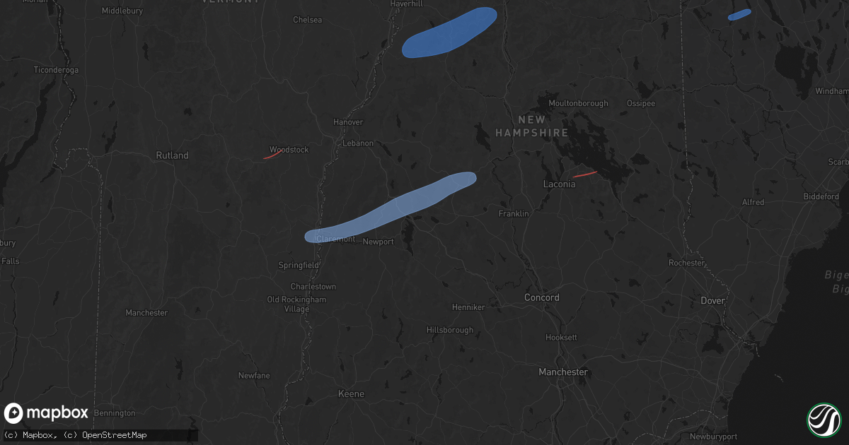 Hail map in New London, NH on June 18, 2026