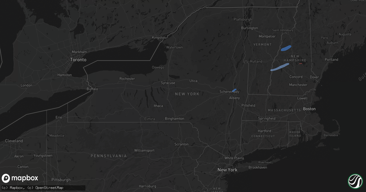 Hail map in New York on June 18, 2026