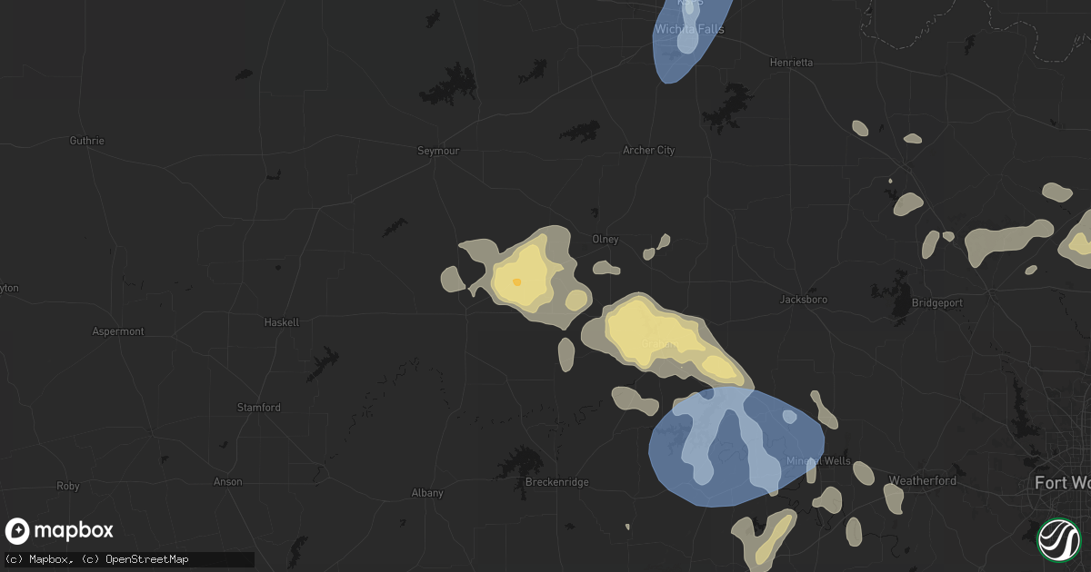 Hail map in Newcastle, TX on June 18, 2026