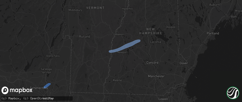 Hail map in Newport, NH on June 18, 2026