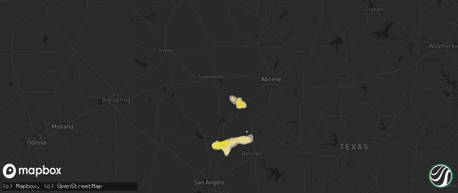 Hail map in Nolan, TX on June 18, 2026