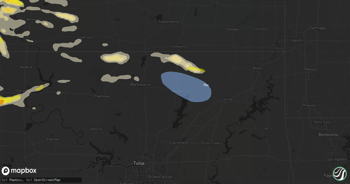 Hail map in Nowata, OK on June 18, 2026