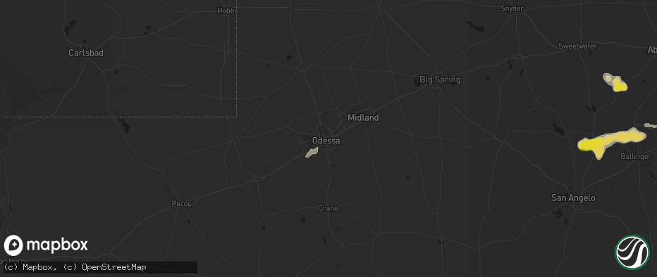 Hail map in Odessa, TX on June 18, 2026