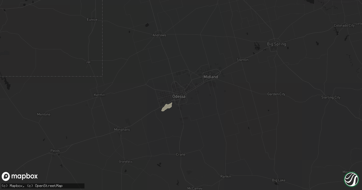 Hail map in Odessa, TX on June 18, 2026