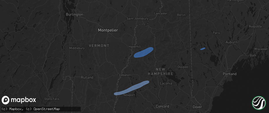 Hail map in Orford, NH on June 18, 2026