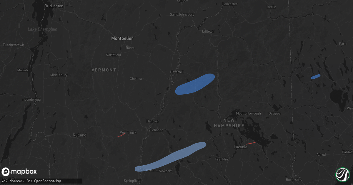 Hail map in Orford, NH on June 18, 2026