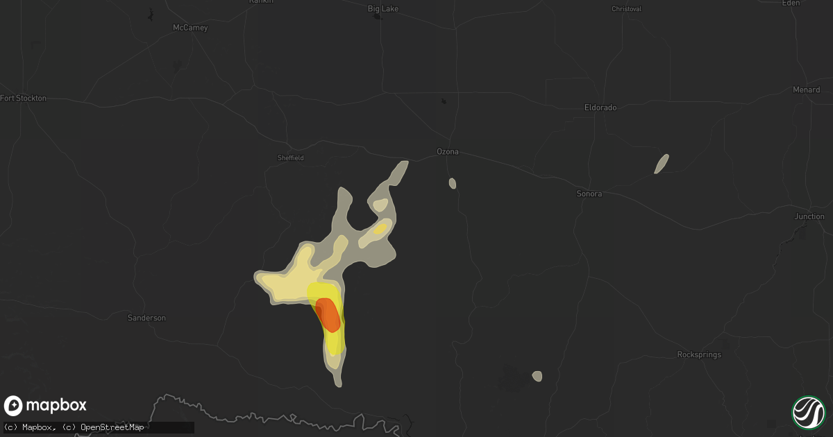 Hail map in Ozona, TX on June 18, 2026