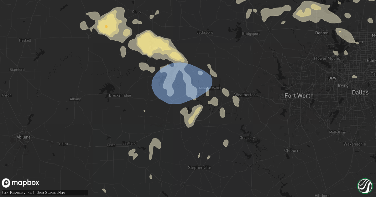 Hail map in Palo Pinto, TX on June 18, 2026