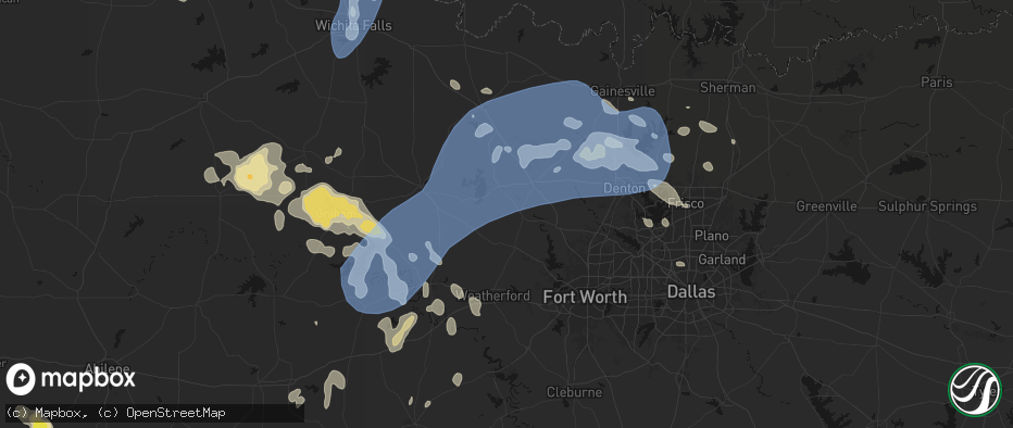 Hail map in Paradise, TX on June 18, 2026