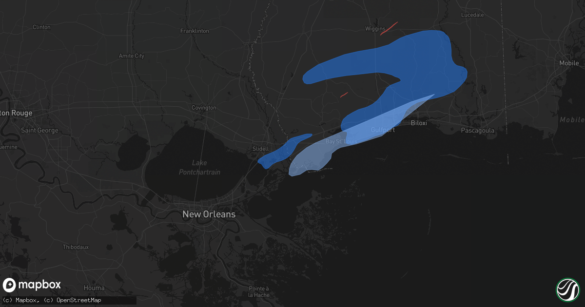 Hail map in Pearlington, MS on June 18, 2026