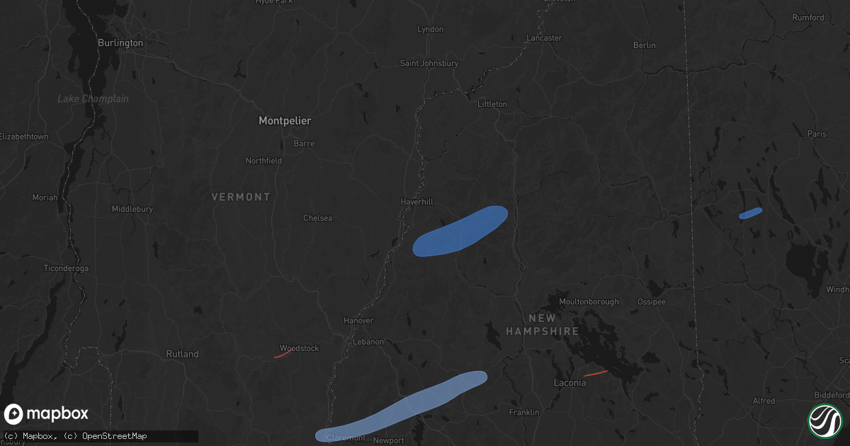 Hail map in Piermont, NH on June 18, 2026