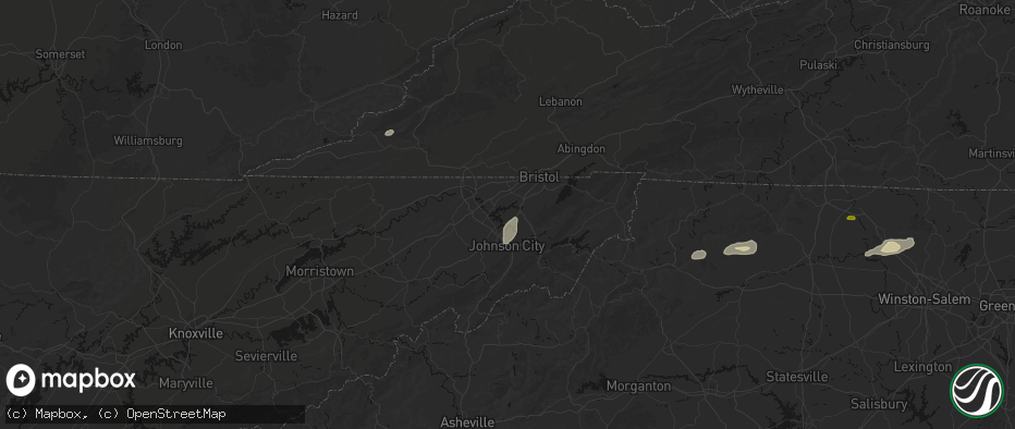 Hail map in Piney Flats, TN on June 18, 2026
