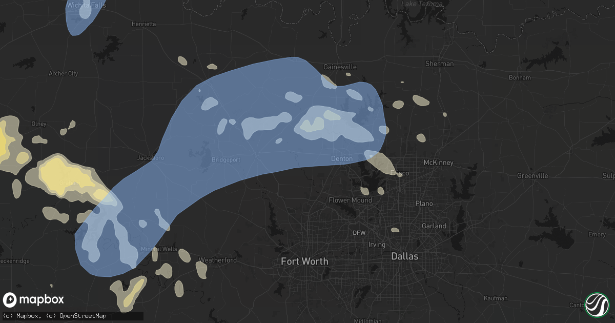 Hail map in Ponder, TX on June 18, 2026