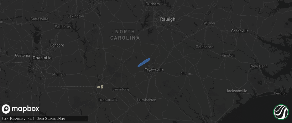 Hail map in Pope Army Airfield, NC on June 18, 2026