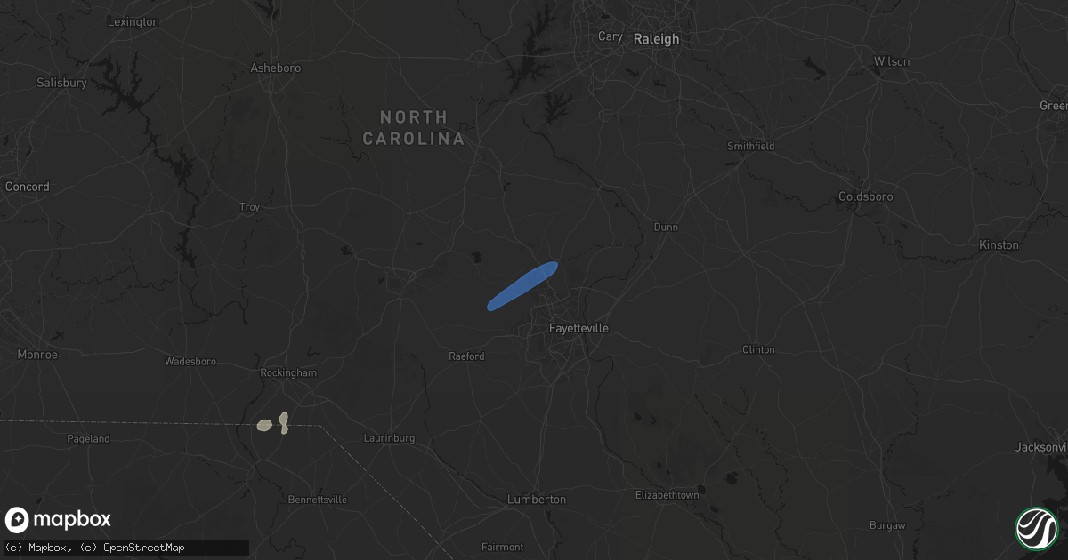 Hail map in Pope Army Airfield, NC on June 18, 2026