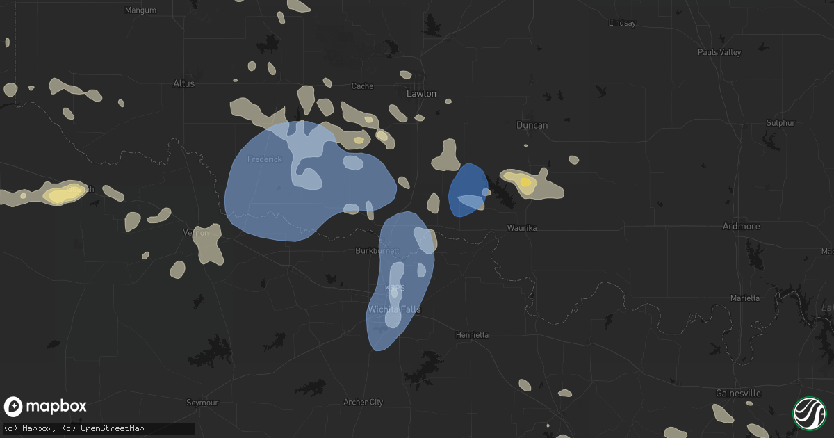 Hail map in Randlett, OK on June 18, 2026