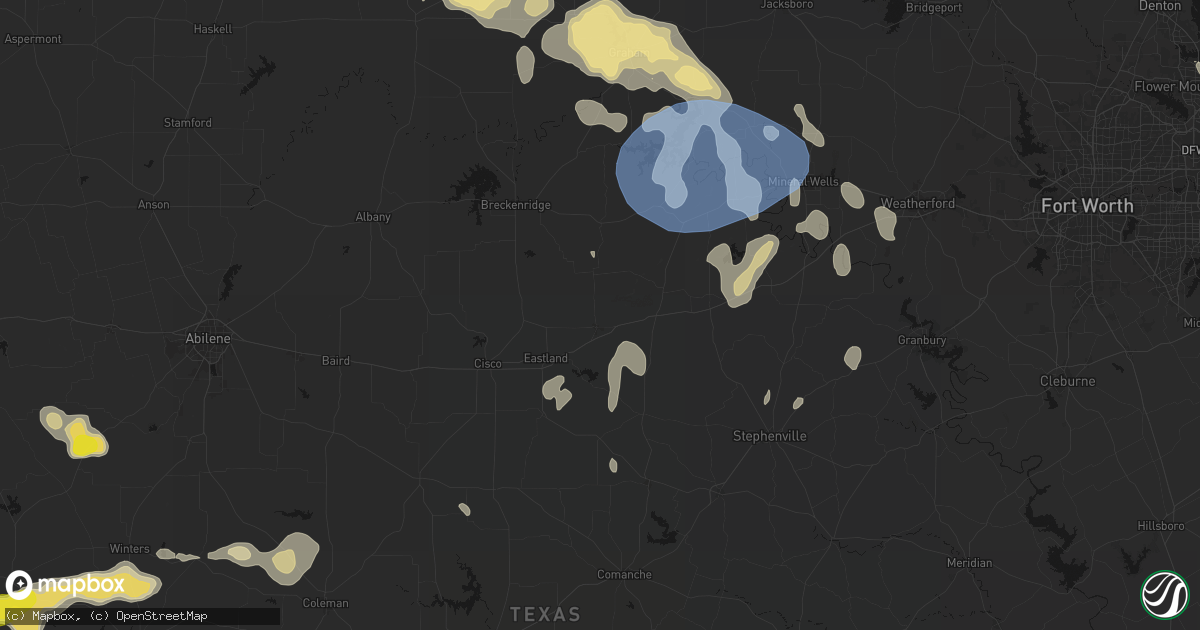Hail map in Ranger, TX on June 18, 2026