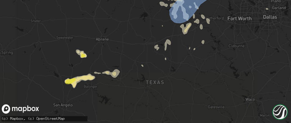 Hail map in Rising Star, TX on June 18, 2026