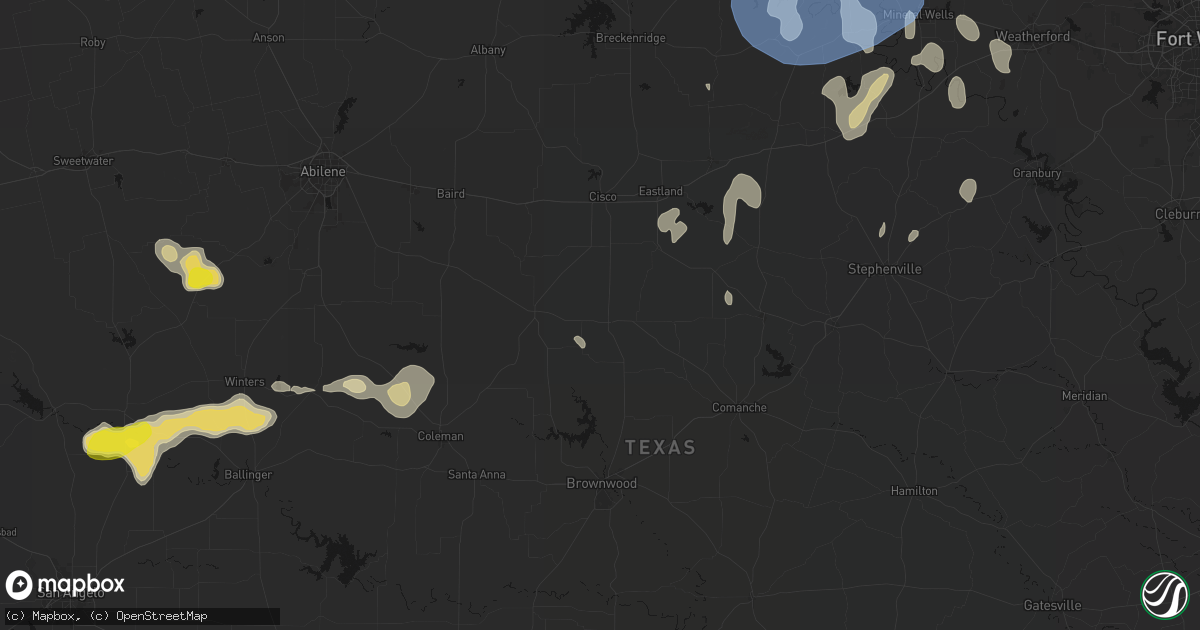 Hail map in Rising Star, TX on June 18, 2026