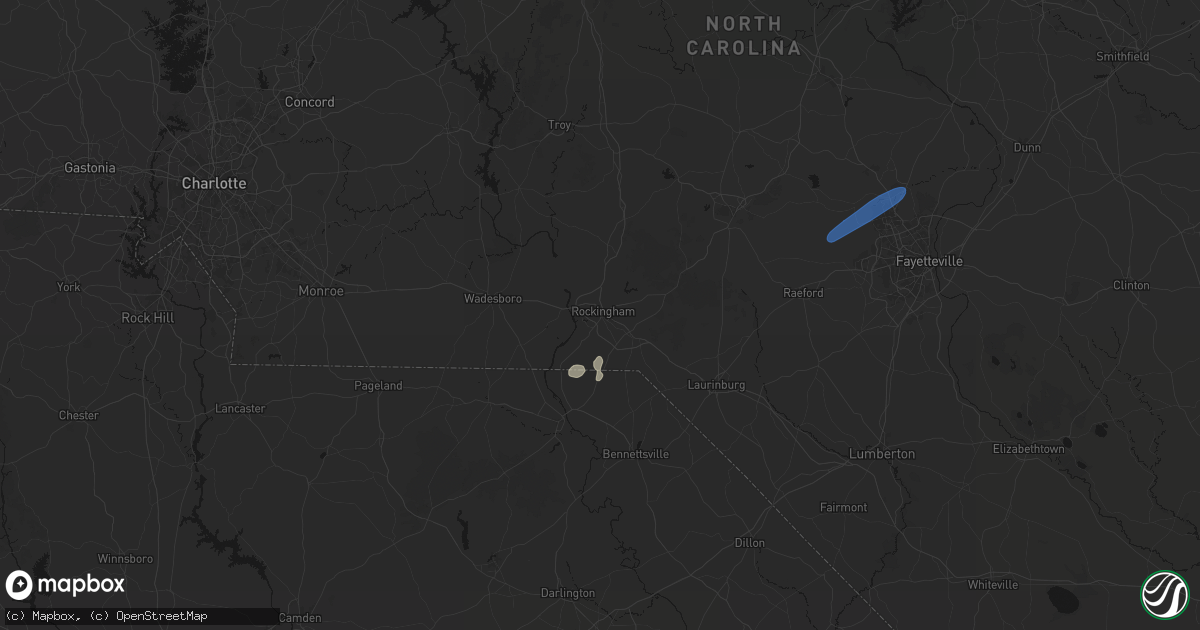 Hail map in Rockingham, NC on June 18, 2026