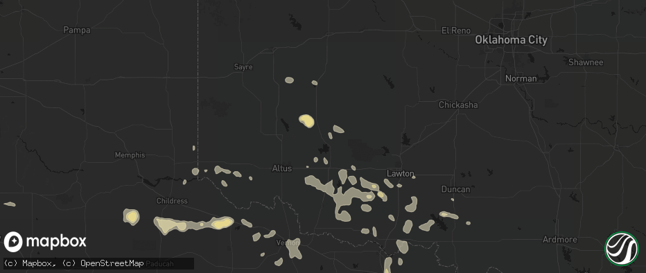 Hail map in Roosevelt, OK on June 18, 2026