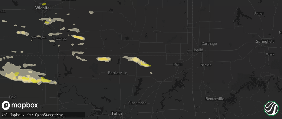 Hail map in S Coffeyville, OK on June 18, 2026