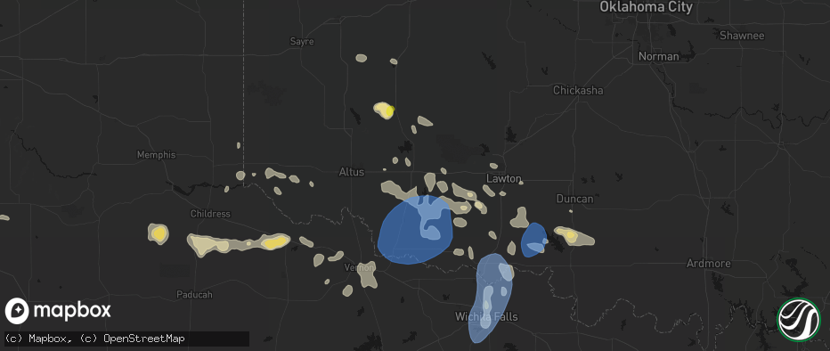 Hail map in Snyder, OK on June 18, 2026