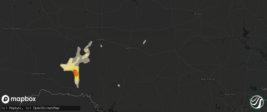 Hail map in Sonora, TX on June 18, 2026