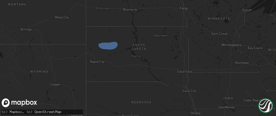 Hail map in South Dakota on June 18, 2026