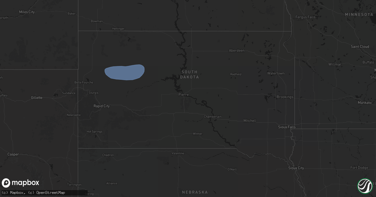 Hail map in South Dakota on June 18, 2026