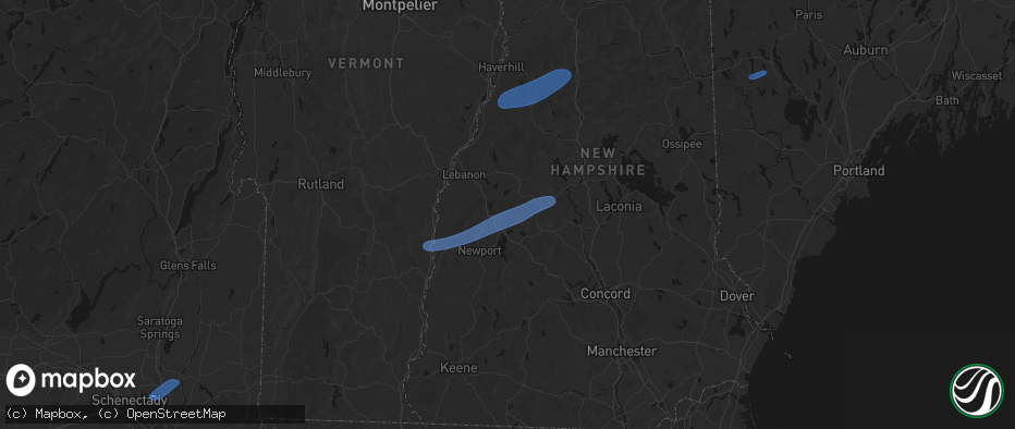 Hail map in Springfield, NH on June 18, 2026