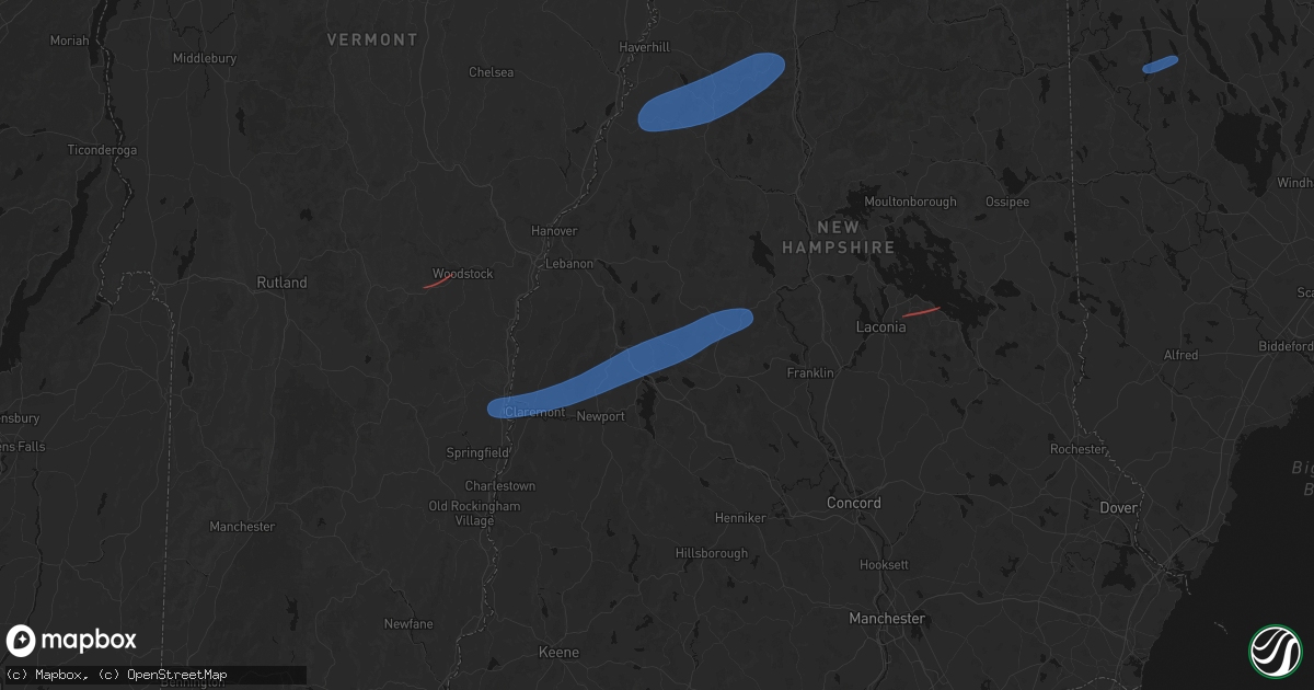 Hail map in Springfield, NH on June 18, 2026