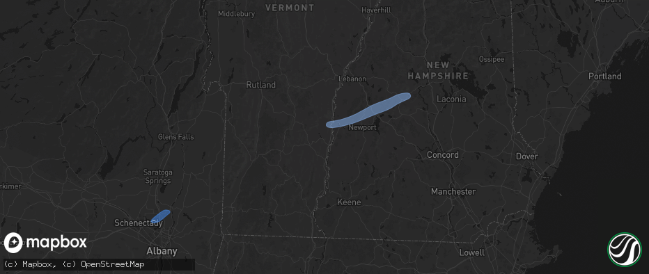 Hail map in Springfield, VT on June 18, 2026